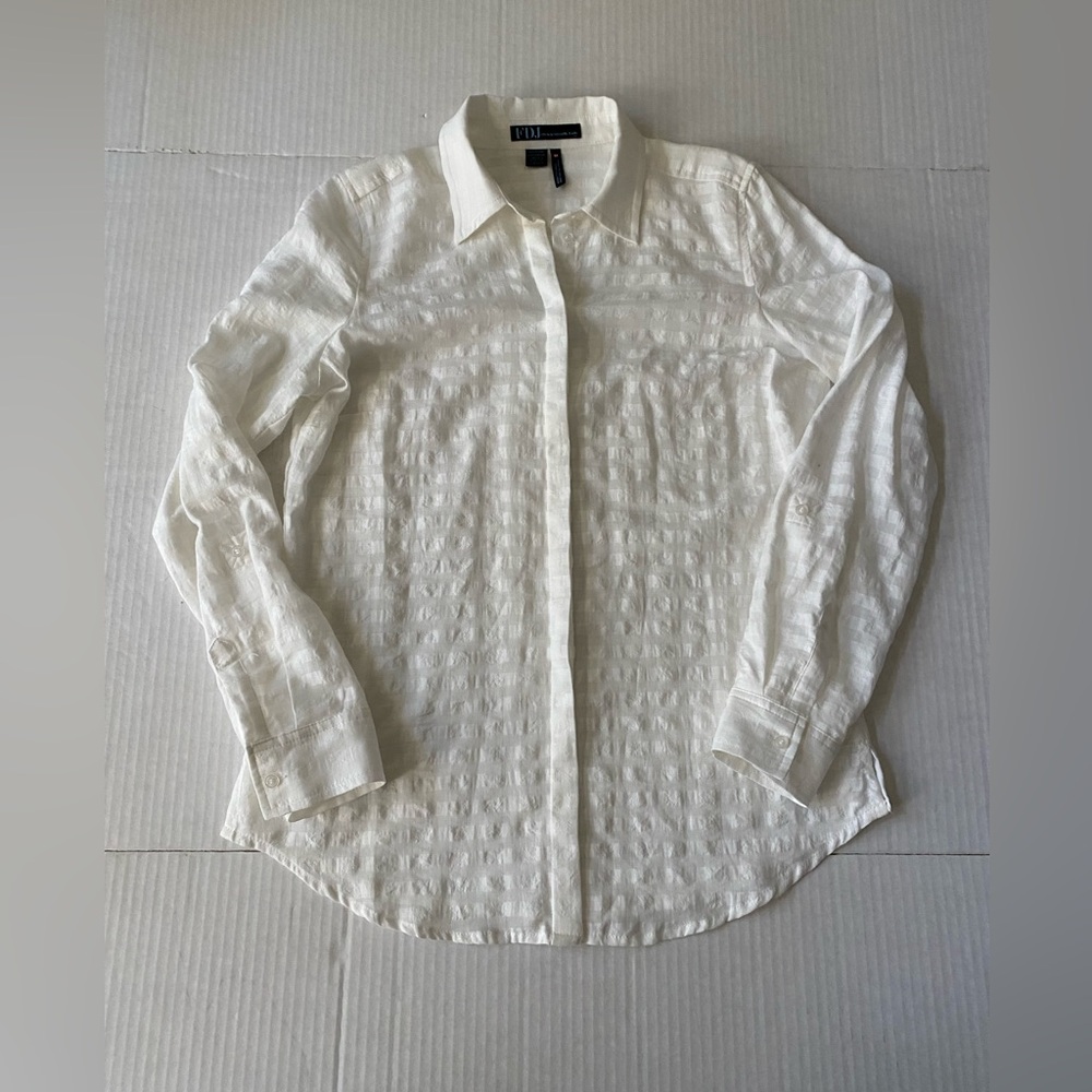 FDJ French Dressing Jeans White Classic Shirt Windowpane Check Size 4